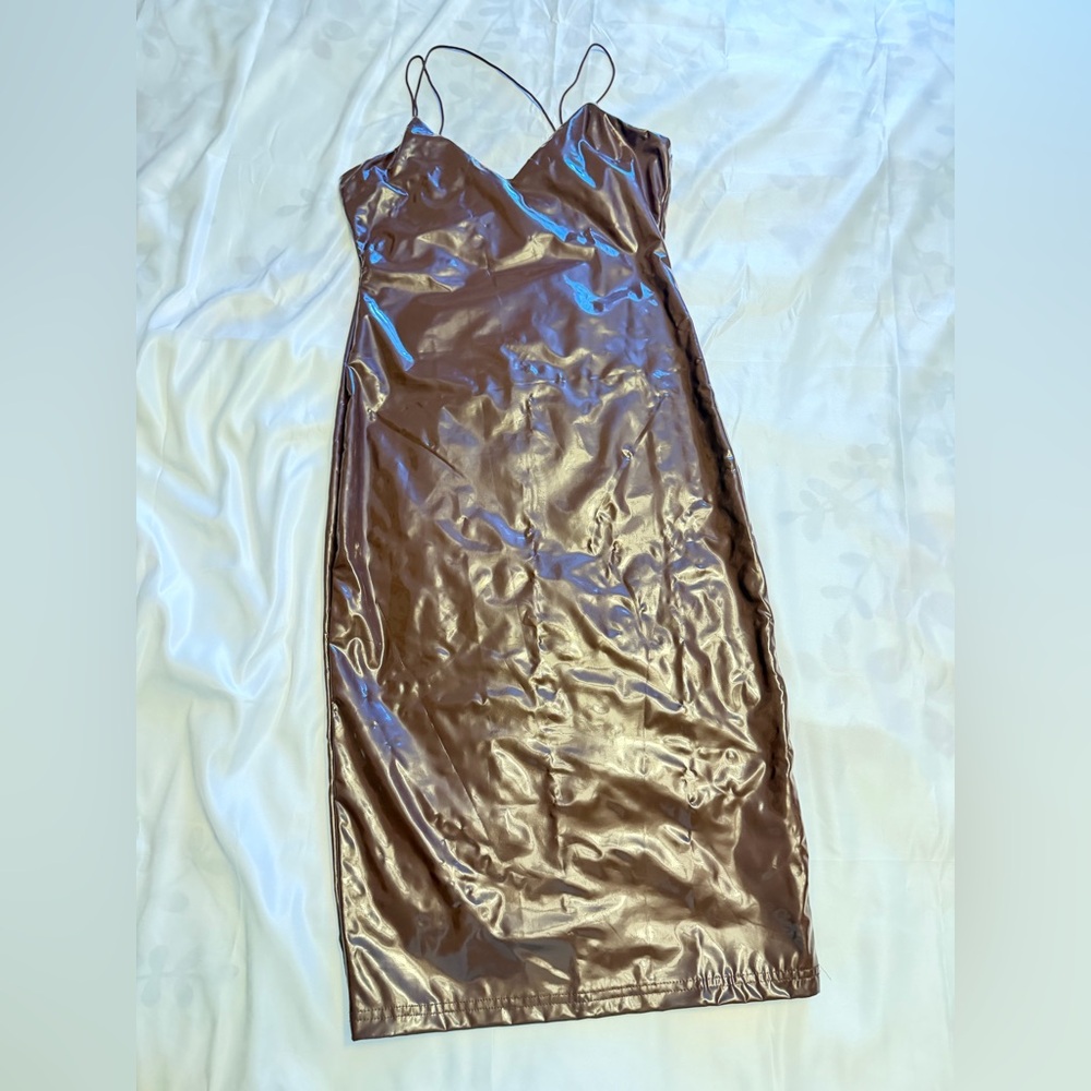 Chocolate Brown Faux Leather Slip Dress – Size M